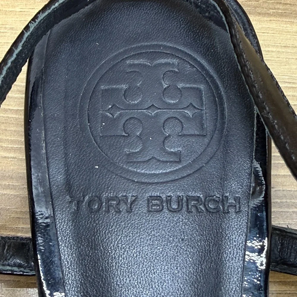 Tory Burch Jolie Woven Raffia Reva Flats Womens 6.5 Black Gold Slingback